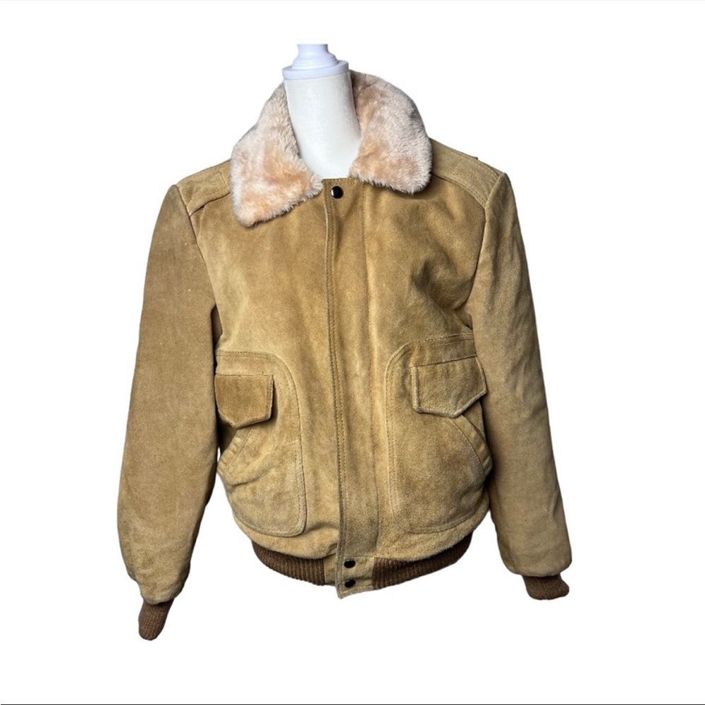 Vintage Tan Suede Jacket with Cream Fur Collar